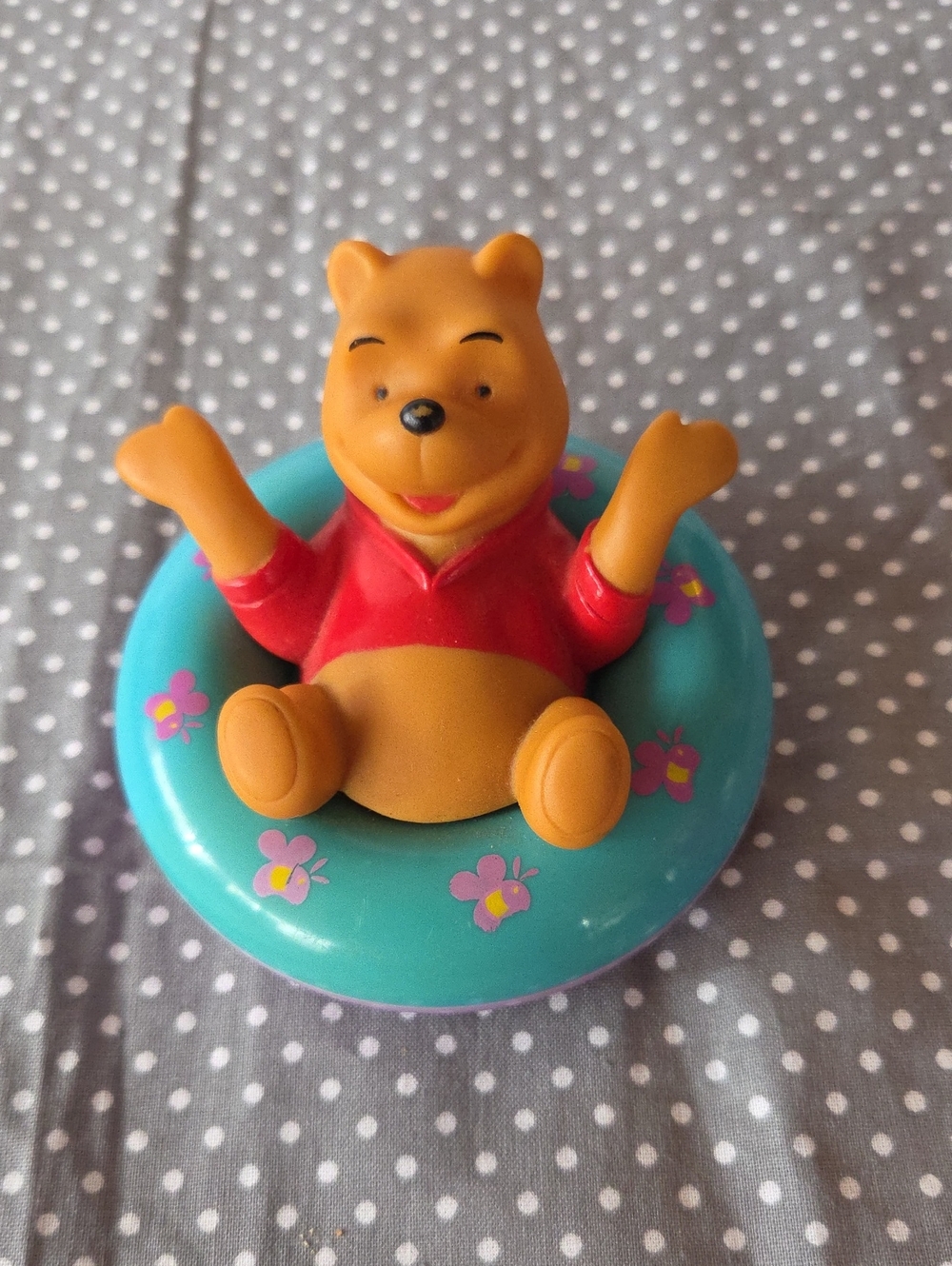 Vintage Winnie The Pooh Floating Pool Toy - Yellow & Red Hard Plastic